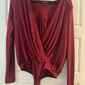 Elegant Burgundy Long Sleeve Wrap Top